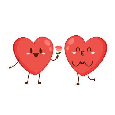 Kırmızı, sevimli kalp karakteri. Romantik düz stil Sevgililer Günü çizimleri aşkı ifade etmek için.