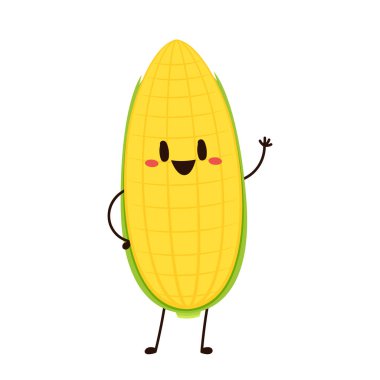 Corn cartoon vector. Cute vegetable vector character isolated on white. Corn mascot.