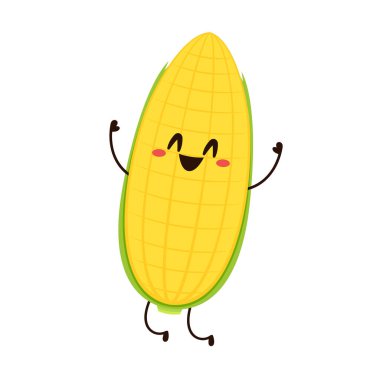 Corn cartoon vector. Cute vegetable vector character isolated on white. Corn mascot.