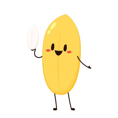 Paddy karakter tasarımı. Beyaz arka planda pirinç vektörü. pirinç tohumu.