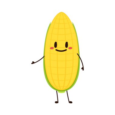 Corn cartoon vector. Cute vegetable vector character isolated on white. Corn mascot.