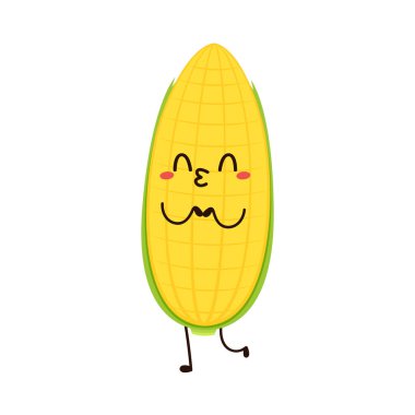 Corn cartoon vector. Cute vegetable vector character isolated on white. Corn mascot.