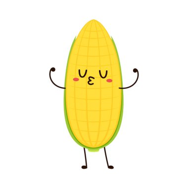 Corn cartoon vector. Cute vegetable vector character isolated on white. Corn mascot.