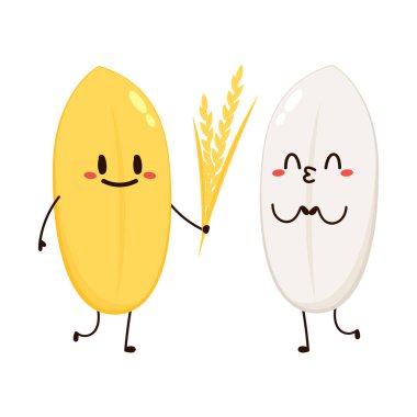 Paddy karakter tasarımı. Beyaz arka planda pirinç vektörü. pirinç tohumu.