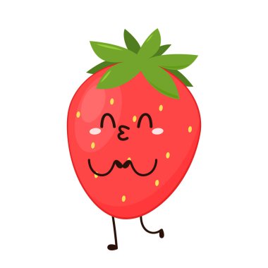 Çilekli karakter tasarımı. Beyaz arkaplanda çilek.