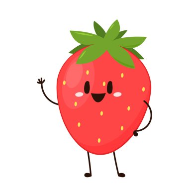Çilekli karakter tasarımı. Beyaz arkaplanda çilek.