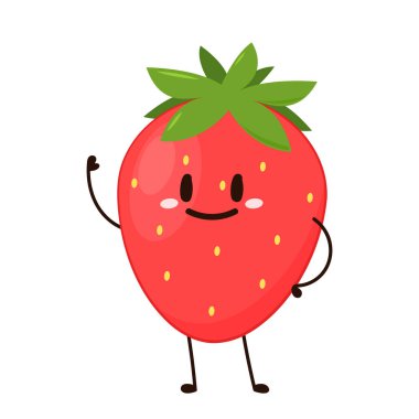 Çilekli karakter tasarımı. Beyaz arkaplanda çilek.