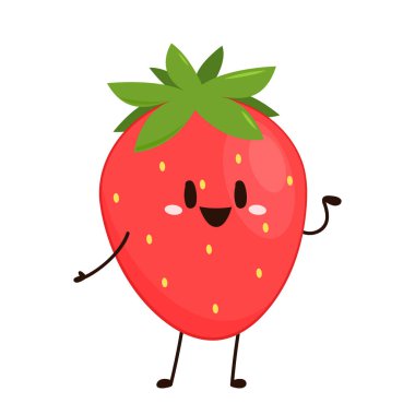 Çilekli karakter tasarımı. Beyaz arkaplanda çilek.