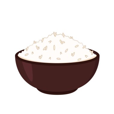 Rice in the bowl. Vector stock of cooked rice in a ceramic bowl. Japanese rice.