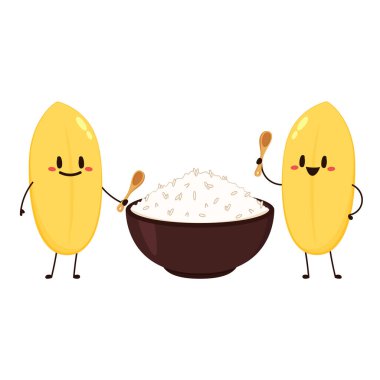 Paddy karakter tasarımı. Beyaz arka planda pirinç vektörü. pirinç tohumu.