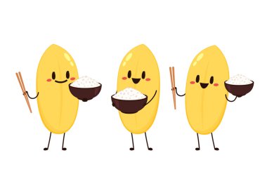 Paddy karakter tasarımı. Beyaz arka planda pirinç vektörü. pirinç tohumu.