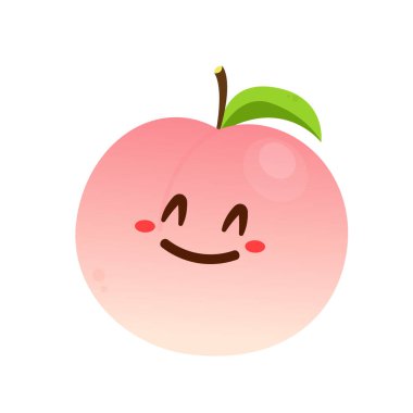 Şeftali çizgi film vektörü. Yaprak ikonlu şeftali. Beyaz arkaplanda kalp şeklinde şeftali meyveleri var. Çiftlik, doğal yiyecek, taze meyve..