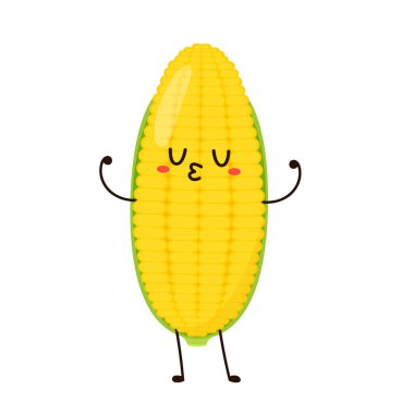 Mısır karikatürü vektörü. Beyaz üzerine izole edilmiş şirin bir sebze vektörü karakteri. Mısır maskotu..