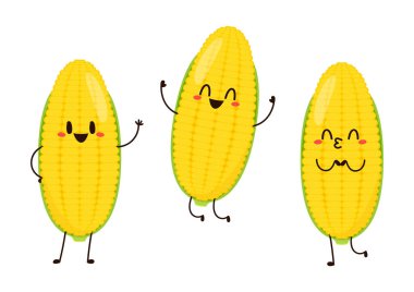 Corn cartoon vector. Cute vegetable vector character isolated on white. Corn mascot.
