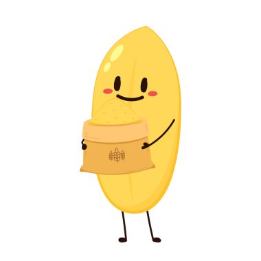 Paddy karakter tasarımı. Beyaz arka planda pirinç vektörü. pirinç tohumu.