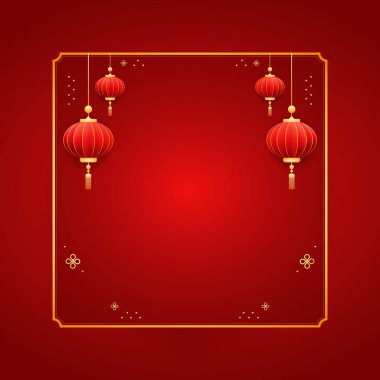 Yeni Çin etiketi. Mutlu Çin Yeni Yılı 2025. Çin yeni yıl afişi tebrik kartı. Fenerli Çin çerçevesi.