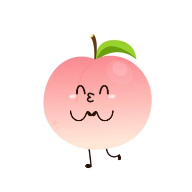 Şeftali çizgi film vektörü. Yaprak ikonlu şeftali. Beyaz arkaplanda kalp şeklinde şeftali meyveleri var. Çiftlik, doğal yiyecek, taze meyve..