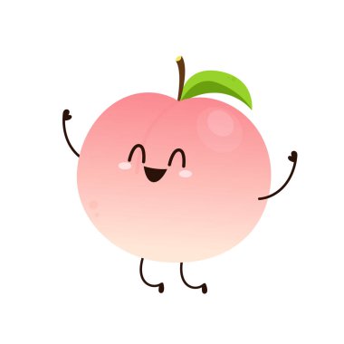 Şeftali çizgi film vektörü. Yaprak ikonlu şeftali. Beyaz arkaplanda kalp şeklinde şeftali meyveleri var. Çiftlik, doğal yiyecek, taze meyve..