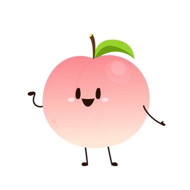 Şeftali çizgi film vektörü. Yaprak ikonlu şeftali. Beyaz arkaplanda kalp şeklinde şeftali meyveleri var. Çiftlik, doğal yiyecek, taze meyve..