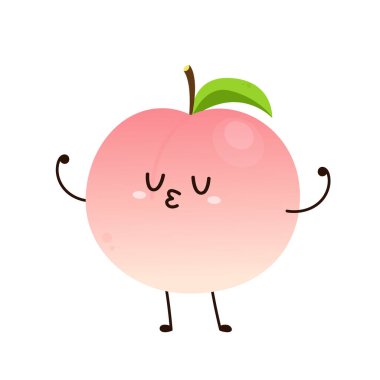 Şeftali çizgi film vektörü. Yaprak ikonlu şeftali. Beyaz arkaplanda kalp şeklinde şeftali meyveleri var. Çiftlik, doğal yiyecek, taze meyve..