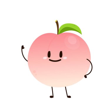 Şeftali çizgi film vektörü. Yaprak ikonlu şeftali. Beyaz arkaplanda kalp şeklinde şeftali meyveleri var. Çiftlik, doğal yiyecek, taze meyve..