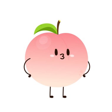 Şeftali çizgi film vektörü. Yaprak ikonlu şeftali. Beyaz arkaplanda kalp şeklinde şeftali meyveleri var. Çiftlik, doğal yiyecek, taze meyve..