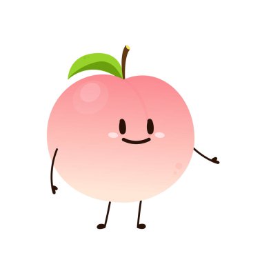 Şeftali çizgi film vektörü. Yaprak ikonlu şeftali. Beyaz arkaplanda kalp şeklinde şeftali meyveleri var. Çiftlik, doğal yiyecek, taze meyve..