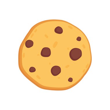 Kurabiye logosu tasarımı. Beyaz arka planda kurabiye vektörü. Çikolata parçacıklı kurabiye..