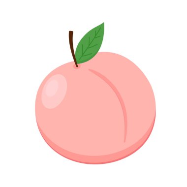 Şeftali çizgi film vektörü. Yaprak ikonlu şeftali. Beyaz arkaplanda kalp şeklinde şeftali meyveleri var. Çiftlik, doğal yiyecek, taze meyve..