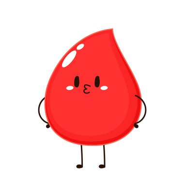 Kırmızı Kan Damlası Çizgi Filmi Karakteri. Vektör Resimli Düz Tasarım Şeffaf Arkaplanda İzole Edildi. Kırmızı Kan Hücresi Maskotu.
