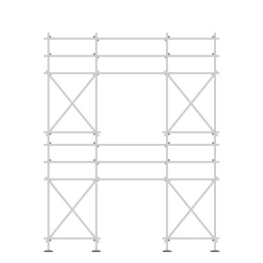 İskele iskelesi. Vektör düz tasarım alüminyum prefabrik yapı iskelesi izole edilmiş beyaz arkaplan.