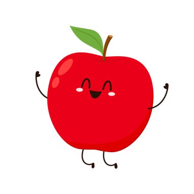 Apple cartoon. Happy apple fruit cute character mascot vector design.