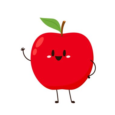 Apple cartoon. Happy apple fruit cute character mascot vector design.