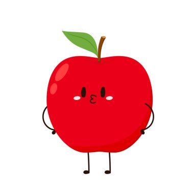 Apple cartoon. Happy apple fruit cute character mascot vector design.