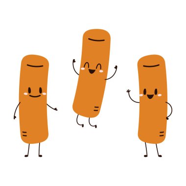 Tatlı Tteokbokki noodle çizgi filmi. Kore sokak yemeği. Basit vektör logosu sosisi. Tteokbokki Kore yemeğidir..