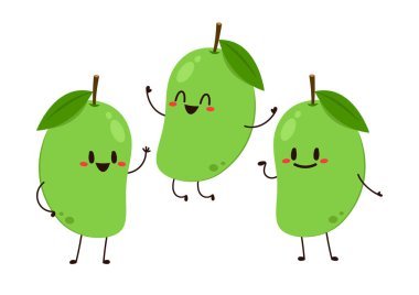 Yeşil mango karakter tasarımı. Beyaz arka planda mango vektörü. Tayland tatlısı..