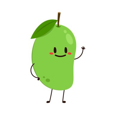 Yeşil mango karakter tasarımı. Beyaz arka planda mango vektörü. Tayland tatlısı..