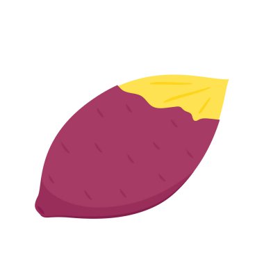 Tatlı patates. Organik sağlıklı sebze. Taze doğal kök. Düz vektör karikatür şeklinde yapılmış. Kızarmış tatlı patates. Japon Tatlı Patates.