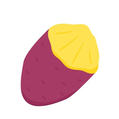Tatlı patates. Organik sağlıklı sebze. Taze doğal kök. Düz vektör karikatür şeklinde yapılmış. Kızarmış tatlı patates. Japon Tatlı Patates.