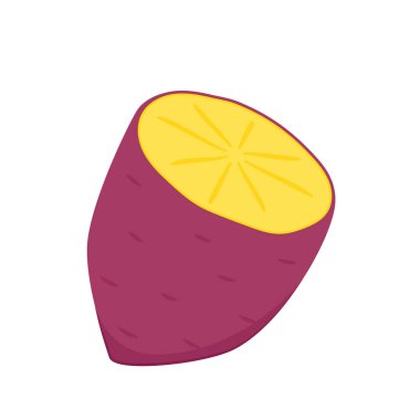 Tatlı patates. Organik sağlıklı sebze. Taze doğal kök. Düz vektör karikatür şeklinde yapılmış. Kızarmış tatlı patates. Japon Tatlı Patates.