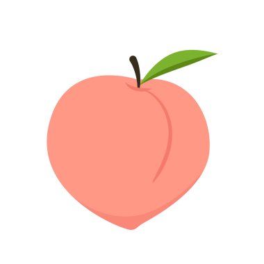 Şeftali çizgi film vektörü. Yaprak ikonlu şeftali. Beyaz arkaplanda kalp şeklinde şeftali meyveleri var. Çiftlik, doğal yiyecek, taze meyve..