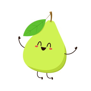 Asya armudu armudu ve beyaz arka planda yarı izole. Düz stil tropikal egzotik meyvelerin vektör çizimi.