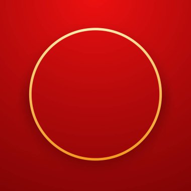 Mutlu Çin Yeni Yılı 2025. Çin yeni yıl afişi, gösteri için daire şeklinde. Tebrik kartı. Kırmızı zemin üzerinde fener bulunan Çin çerçevesi.