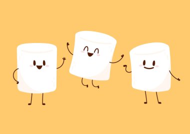 Marshmallow çizgi filmi. Şekerleme karakter tasarımı. Şekerleme vektörü.