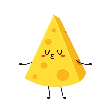 Sevimli peynir karakteri. Düz stil komik yemek simgesi. Süt emojisi vektör illüstrasyonu.