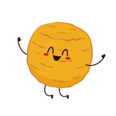 Peynir topu karakter tasarımı. Beyaz arka planda Mozzarella peyniri topu. Kızarmış peynir..