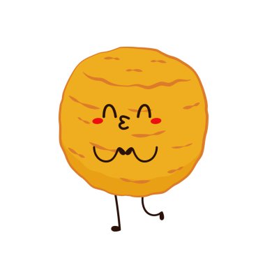 Peynir topu karakter tasarımı. Beyaz arka planda Mozzarella peyniri topu. Kızarmış peynir..