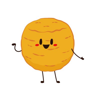 Peynir topu karakter tasarımı. Beyaz arka planda Mozzarella peyniri topu. Kızarmış peynir..