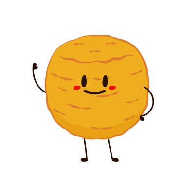 Peynir topu karakter tasarımı. Beyaz arka planda Mozzarella peyniri topu. Kızarmış peynir..