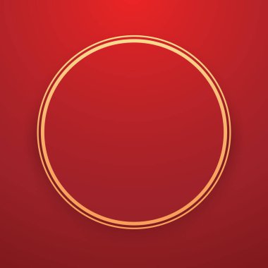 Mutlu Çin Yeni Yılı 2025. Çin yeni yıl afişi, gösteri için daire şeklinde. Tebrik kartı. Kırmızı zemin üzerinde fener bulunan Çin çerçevesi.